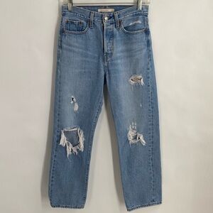 Levi’s Premium Wedgie Straight Leg Jeans Distressed High Rise Button Fly Size 26